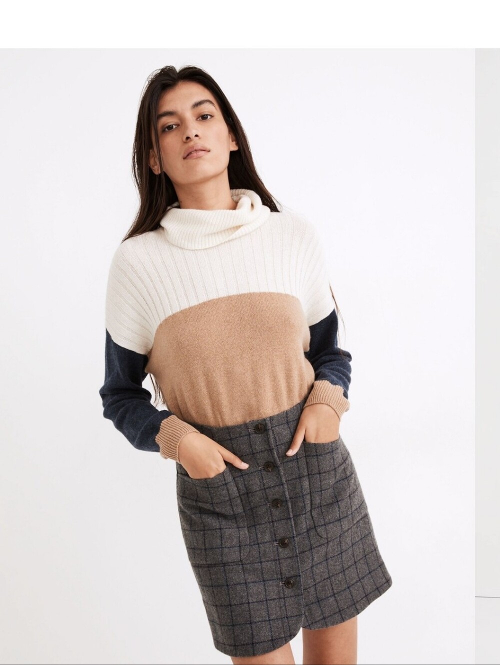 Madewell Wool Button-Front Mini Skirt In Windowpane